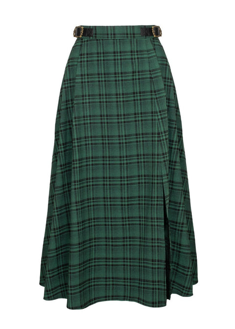 Hell Bunny Eden Tartan Midi Rok Groen - 1
