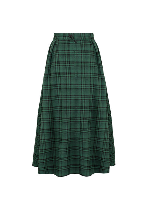 Hell Bunny Eden Tartan Midi Rok Groen - 2