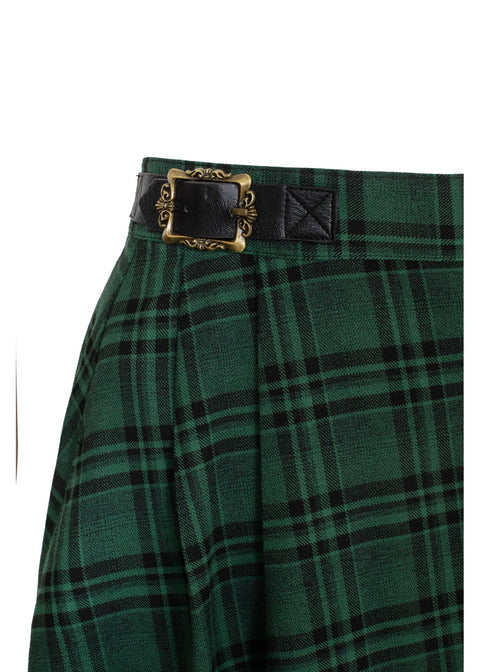 Hell Bunny Eden Tartan Midi Rok Groen - 3