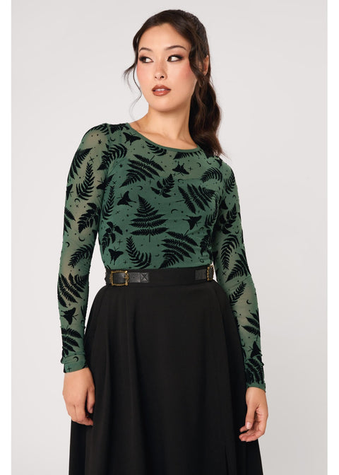 Hell Bunny Fearn Moth Mesh Top Groen - 4