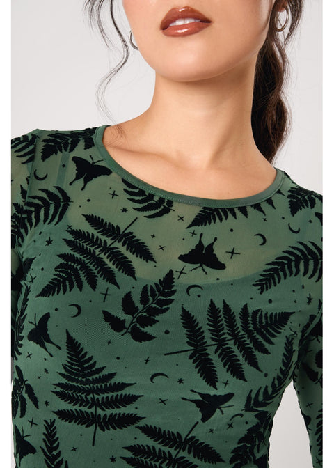 Hell Bunny Fearn Moth Mesh Top Groen - 5