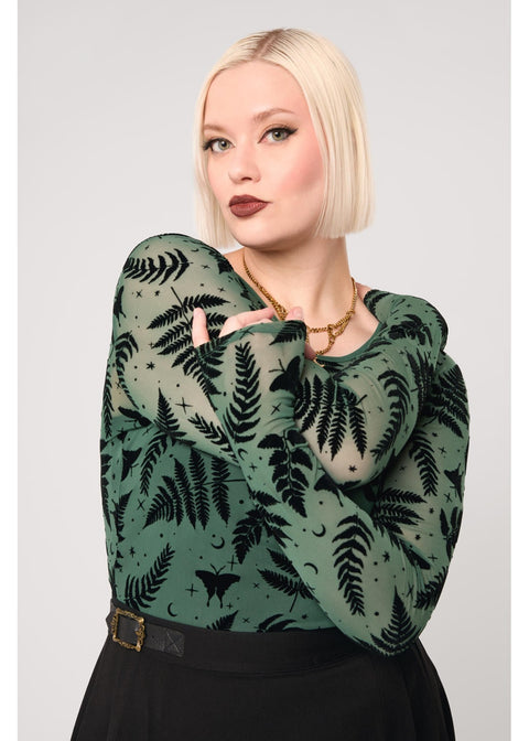 Hell Bunny Fearn Moth Mesh Top Groen - 8