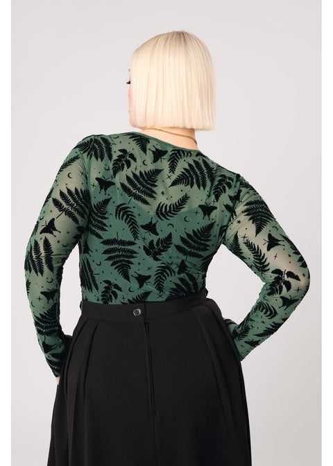 Hell Bunny Fearn Moth Mesh Top Groen - 9