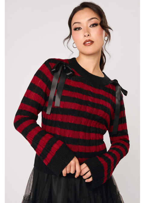 Hell Bunny Seattle Stripes Trui Zwart Rood - 4