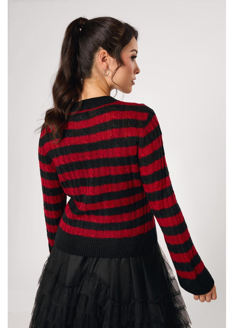 Hell Bunny Seattle Stripes Trui Zwart Rood - 6