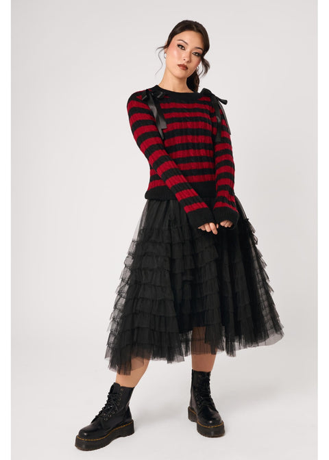 Hell Bunny Seattle Stripes Trui Zwart Rood - 7
