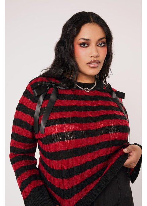 Hell Bunny Seattle Stripes Trui Zwart Rood - 9