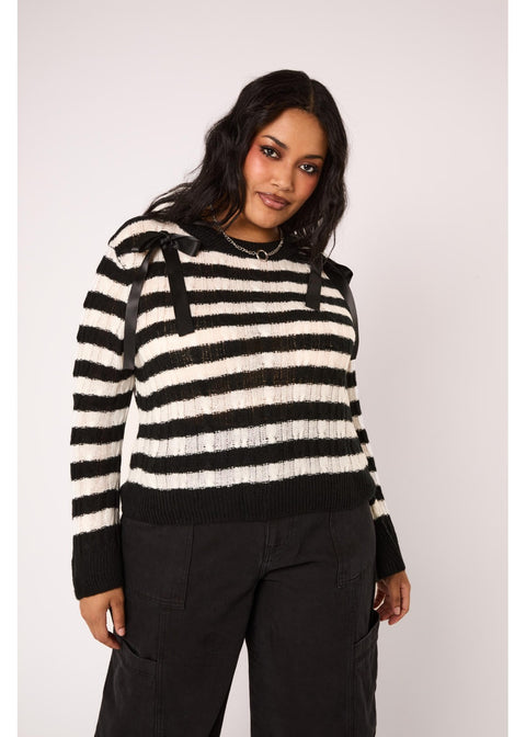 Hell Bunny Seattle Stripes Trui Zwart Wit - 8