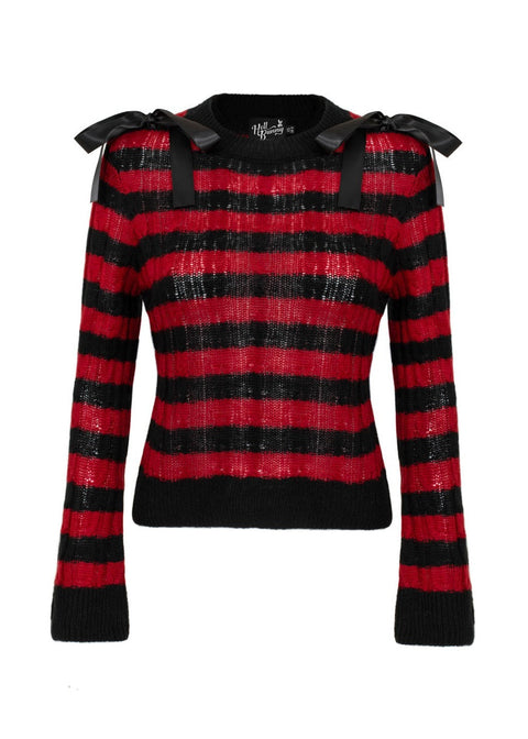 Hell Bunny Seattle Stripes Trui Zwart Rood - 1