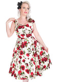 Hearts & Roses With Love 50's Swing Dress Ivory