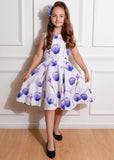 Hearts & Roses Kids Cathy  Floral Swing Dress White Blue