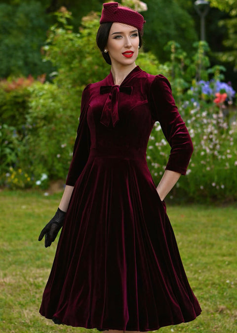 Hearts & Roses Sylvie Velvet 50's Swing Dress Burgundy - www.succubus.com Hearts & Roses Sylvie Velvet 50's Swing Dress Burgundy - www.succubus.com