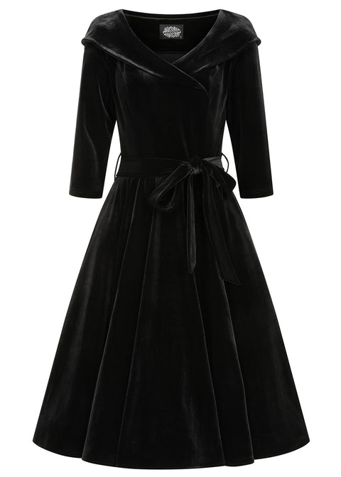 Hearts & Roses Pheobe Velvet 50's Swing Jurk Zwart – productfoto