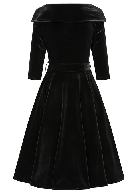 Hearts & Roses Pheobe Velvet 50's Swing Jurk Zwart – productfoto