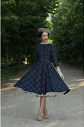 Hearts & Roses Cece Tartan Swing Jurk Navy - foto 2
