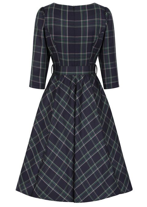 Hearts & Roses Cece Tartan Swing Jurk Navy - foto 6