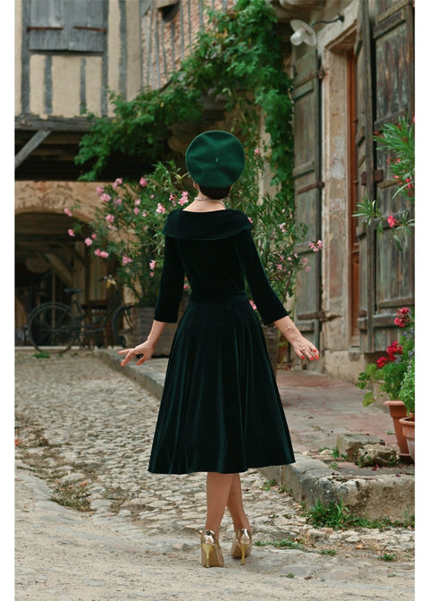 Hearts & Roses Pheobe Velvet 50's Swing Jurk Groen – foto 3
