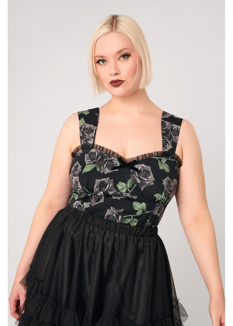 Hell Bunny Romance Noire Top zwart - model voorzijde maat XL