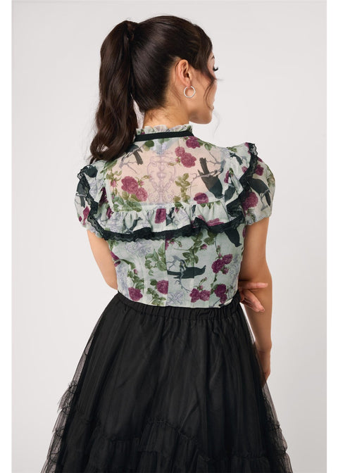 Hell Bunny Raven blouse groen – achterzijde op model
