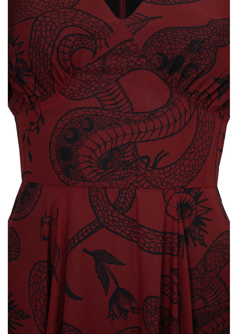 Hell Bunny Venom Snake 70's Midi Dress Burgundy