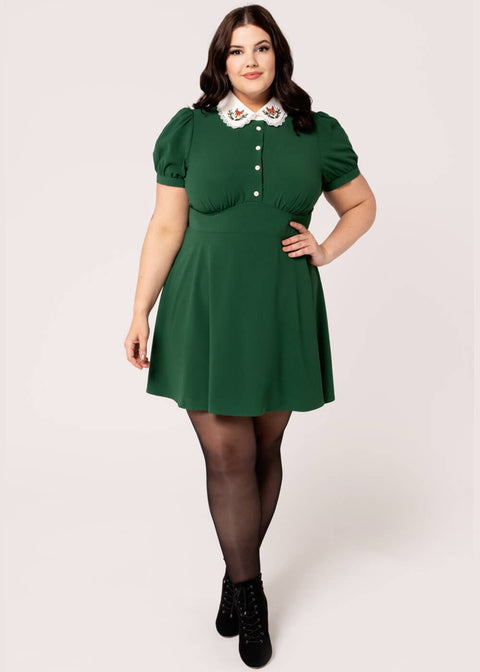 Hell Bunny Basil Fox Mini Dress Green - www.succubus.com Hell Bunny Basil Fox Mini Dress Green - www.succubus.com