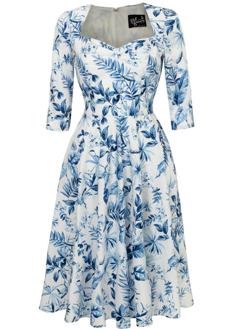 Hell Bunny Adeline Leaves 50's Swing Dress Blue – Succubus