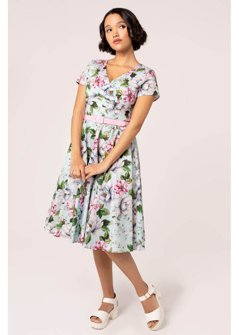 hell bunny blue floral dress Amazilia Dress