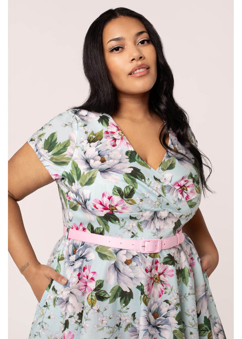 hell bunny blue floral dress Hell Bunny Plus Size Sky Blue Woodland Print Swing Dress 2X