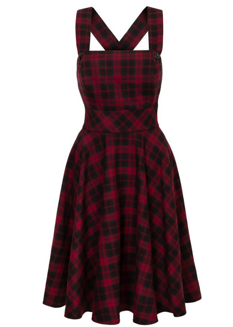 Hell Bunny Carmina Tartan 50's Swing Pinafore Dress Burgundy – Succubus