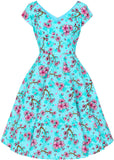 Hell Bunny Louella Blossom 50's Swing Dress Aqua