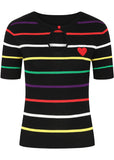 Hell Bunny Evangelista Heart Stripe 60's Top Black