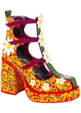 Irregular Choice Sunny Hunny Hazy Daisy Floral 60's Boots Yellow