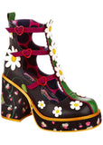 Irregular Choice Sunny Hunny Hazy Daisy Floral 60's Boots Black