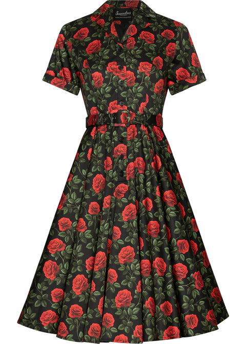Succubus Clothing Lucy Roses & Thorns 50'er swingkjole sort