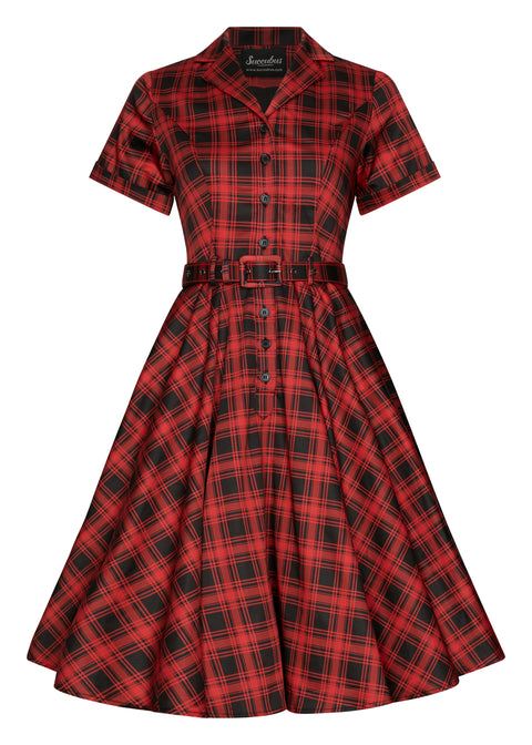 Succubus Clothing Lucy Rogue Tartan 50-luvun swing-mekko punamusta