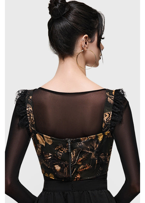 Killstar Mortelle Moth Corset Top Multi - achterzijde op model