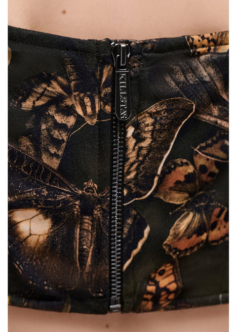 Killstar Mortelle Moth Corset Top Multi - detail ritssluiting