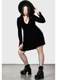 Killstar Hecate Velvet Plunge Dress Black