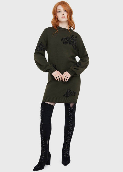 Killstar Moth Light Sweater Dress Green - www.succubus.com Killstar Moth Light Sweater Dress Green - www.succubus.com