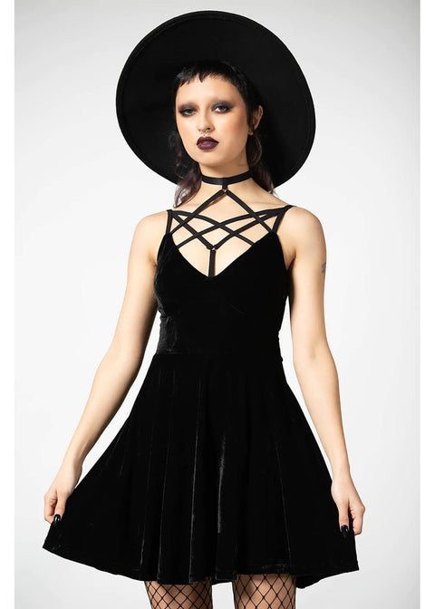 Killstar Magica Velvet Pentagram Skater Dress Black - www.succubus.com Killstar Magica Velvet Pentagram Skater Dress Black - www.succubus.com