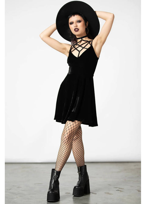 Killstar Magica Velvet Pentagram Skater Dress Black - www.succubus.com Killstar Magica Velvet Pentagram Skater Dress Black - www.succubus.com