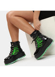 Koi Footwear Helios Hologram Flames Plateau Boots Black Green