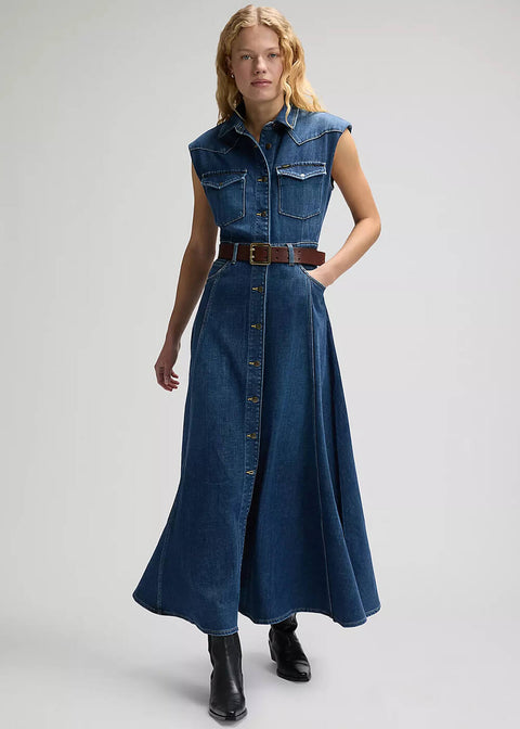 Lee Women Western Denim Maxi Dress Dark Magic Blue Lee Women Western Denim Maxi Dress Dark Magic Blue
