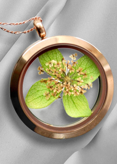 MadamLili Flower & Leaf Locket Ketting Roségoud