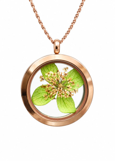 MadamLili Flower & Leaf Locket Ketting Roségoud - ghost image