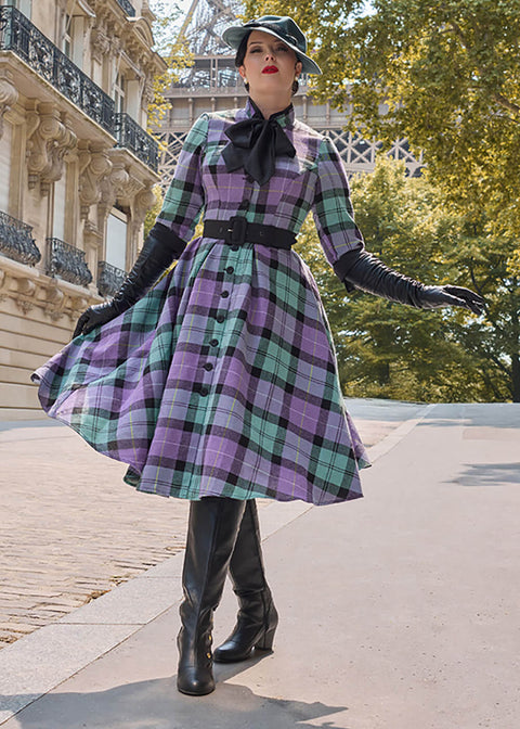 Miss Candyfloss Leana Tartan 40's Swing Dress Purple – Succubus