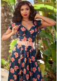 Miss Candyfloss Conchita Lee Floral 40's Swing Dress Navy