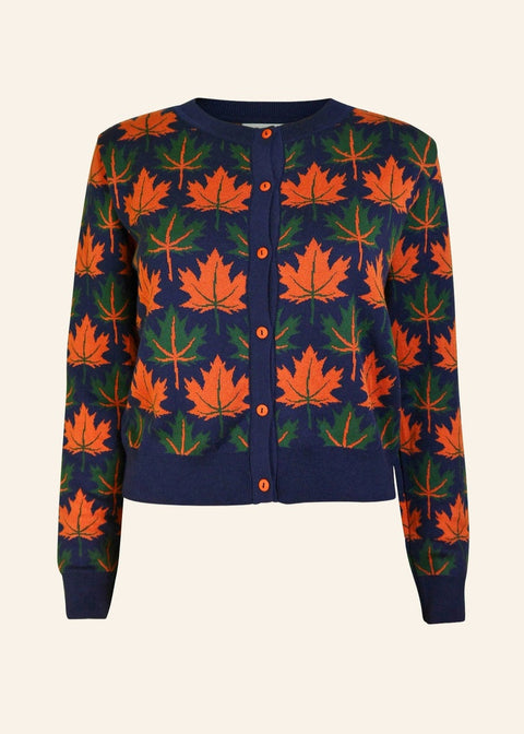 Palava Vera Jacquard Autumn Leaves Cardigan Navy
