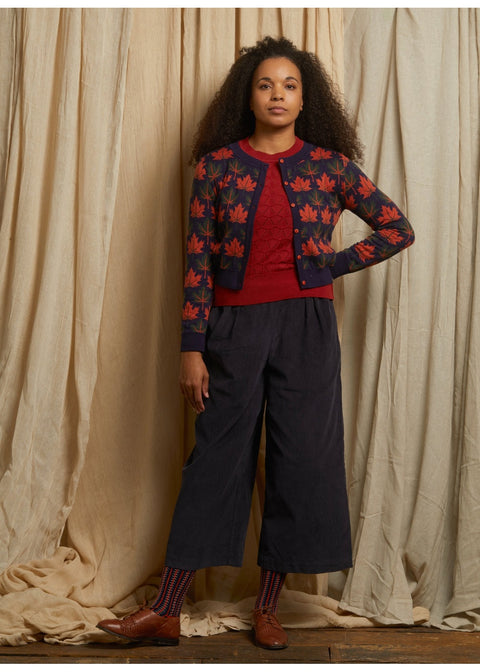 Palava Vera Jacquard Autumn Leaves Cardigan Navy