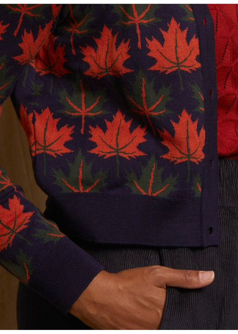 Palava Vera Jacquard Autumn Leaves Cardigan Navy